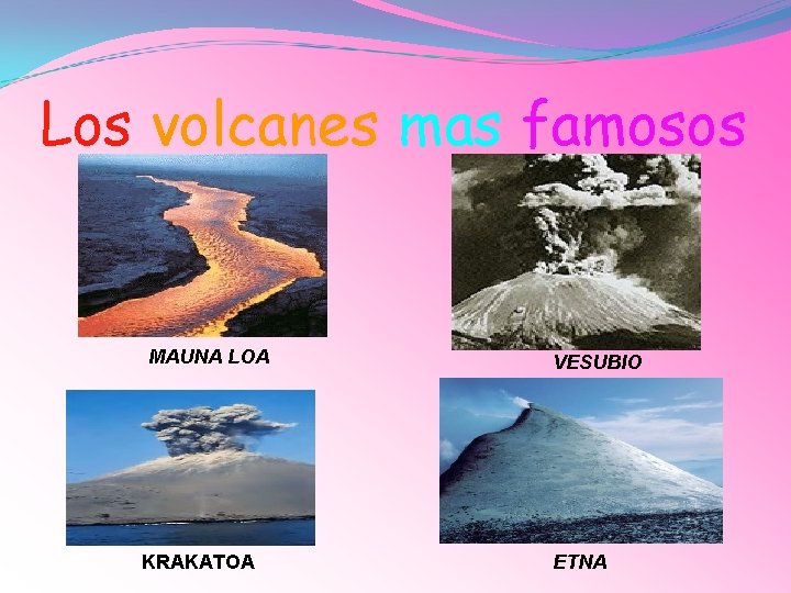 Los volcanes mas famosos MAUNA LOA KRAKATOA VESUBIO ETNA 