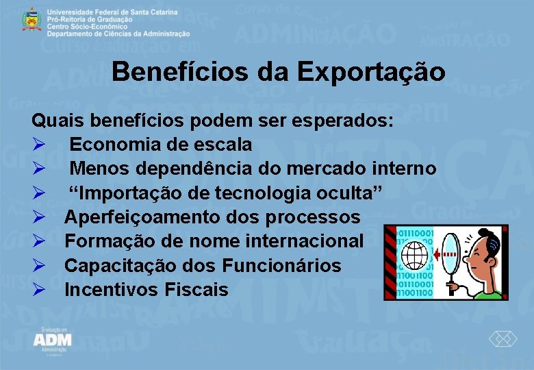 Benefícios da Exportação Quais benefícios podem ser esperados: Ø Economia de escala Ø Menos