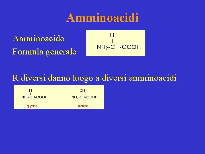 Amminoacidi Amminoacido Formula generale R diversi danno luogo a diversi amminoacidi 