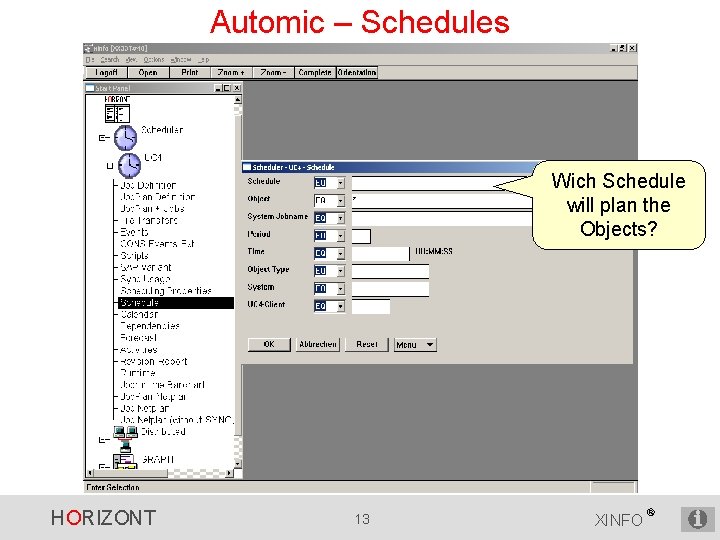 Automic – Schedules Wich Schedule will plan the Objects? HORIZONT 13 XINFO ® 