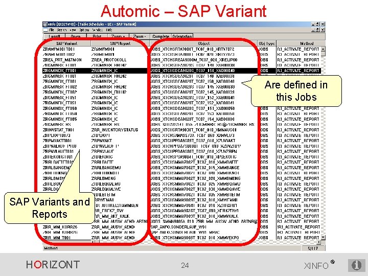 Automic – SAP Variant Are defined in this Jobs SAP Variants and Reports HORIZONT