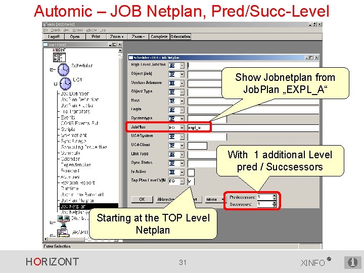 Automic – JOB Netplan, Pred/Succ-Level Show Jobnetplan from Job. Plan „EXPL_A“ With 1 additional