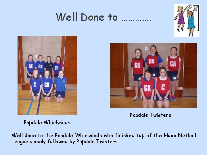 Well Done to …………. Papdale Twisters Papdale Whirlwinds Well done to the Papdale Whirlwinds