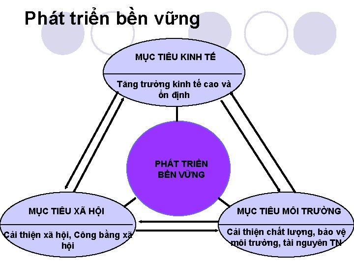 Phát triển bền vững MỤC TIÊU KINH TẾ Tăng trưởng kinh tế cao và