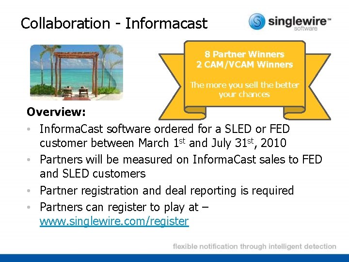 Collaboration - Informacast 8 Partner Winners 2 CAM/VCAM Winners The more you sell the