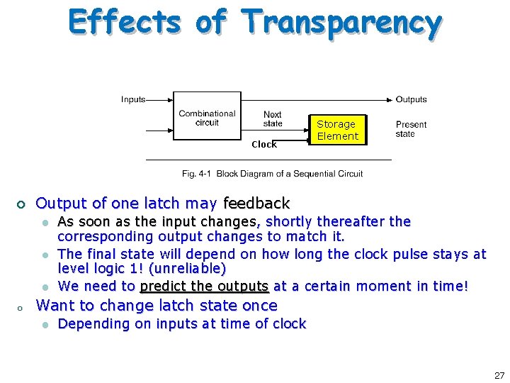 Effects of Transparency Clock ¡ Output of one latch may feedback l l l Effects of Transparency Clock ¡ Output of one latch may feedback l l l