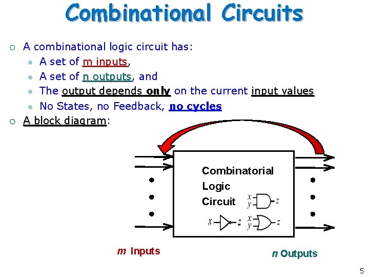 Combinational Circuits ¡ ¡ A combinational logic circuit has: l A set of m Combinational Circuits ¡ ¡ A combinational logic circuit has: l A set of m
