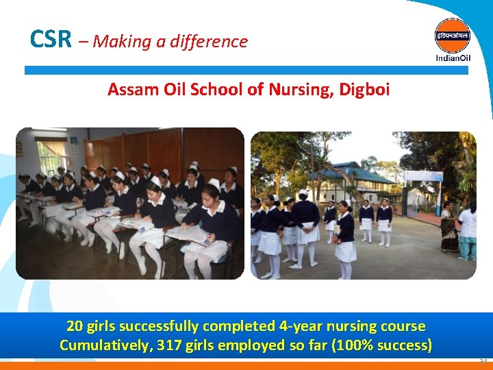 CSR – Making a difference Assam Oil School of Nursing, Digboi 20 girls successfully
