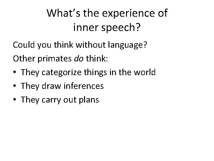 What’s the experience of inner speech? Could you think without language? Other primates do