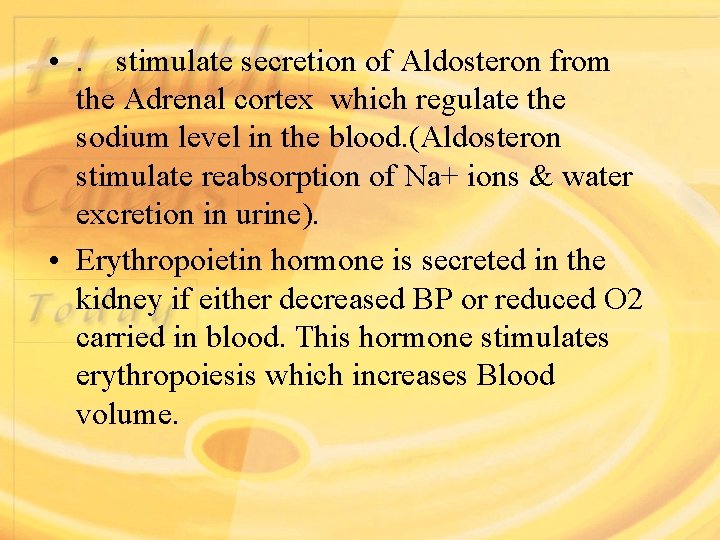  • . stimulate secretion of Aldosteron from the Adrenal cortex which regulate the