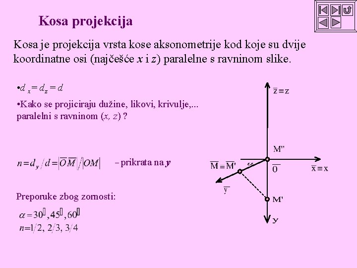 Kosa projekcija Kosa je projekcija vrsta kose aksonometrije kod koje su dvije koordinatne osi