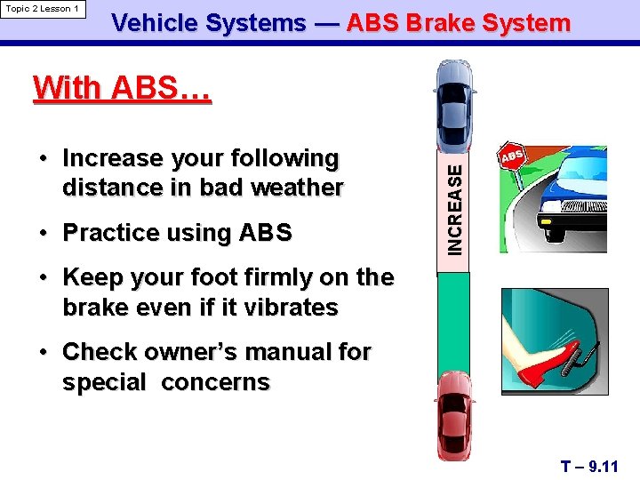 Topic 2 Lesson 1 Vehicle Systems — ABS Brake System • Increase your following