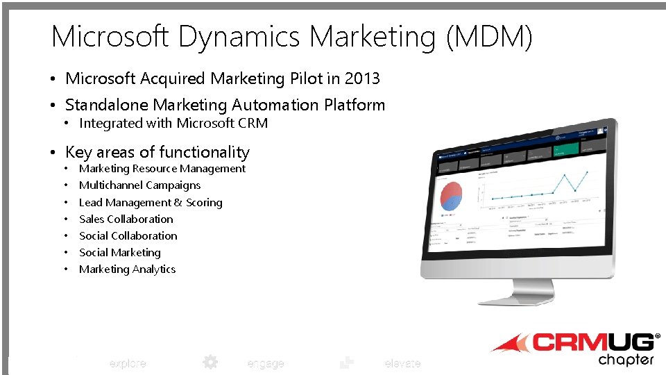 Microsoft Dynamics Marketing (MDM) • Microsoft Acquired Marketing Pilot in 2013 • Standalone Marketing