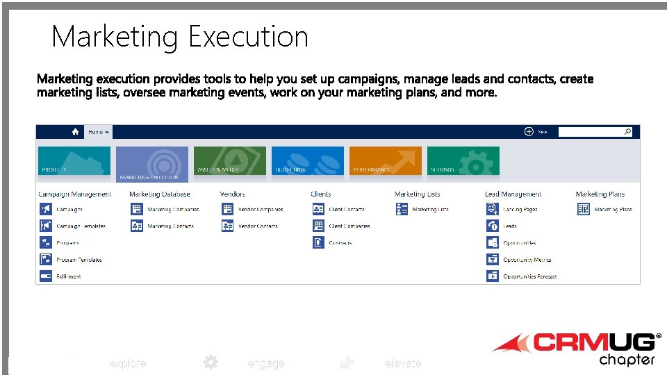 Marketing Execution explore engage elevate 