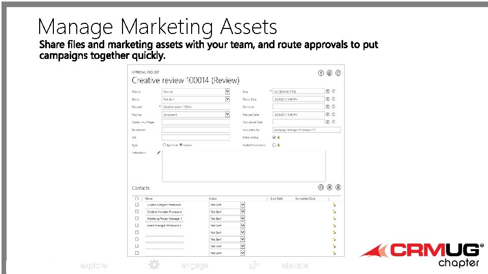 Manage Marketing Assets explore engage elevate 