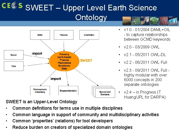 SWEET – Upper Level Earth Science Ontology • v 1. 0 - 01/2004 DAML+OIL SWEET – Upper Level Earth Science Ontology • v 1. 0 - 01/2004 DAML+OIL