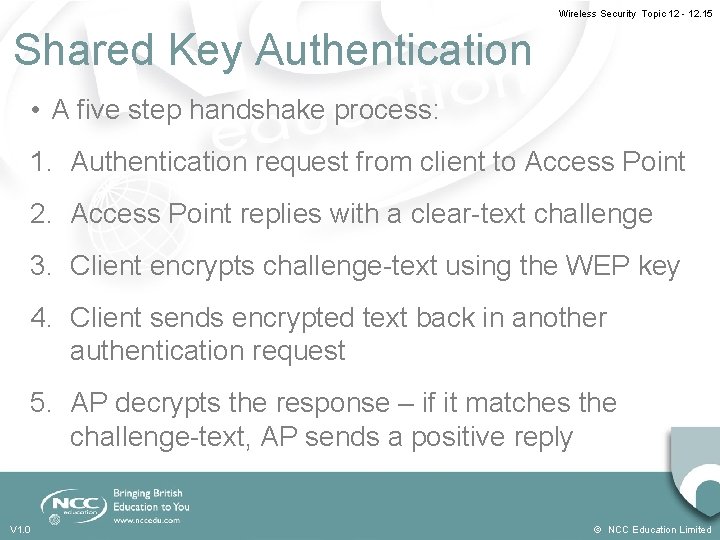Wireless Security Topic 12 - 12. 15 Shared Key Authentication • A five step