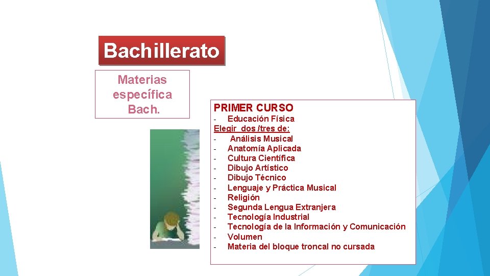 Bachillerato Materias específica Bach. PRIMER CURSO - Educación Física Elegir dos /tres de: -