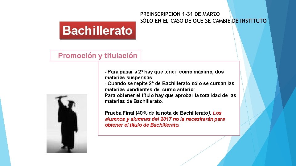 Bachillerato PREINSCRIPCIÓN 1 -31 DE MARZO SÓLO EN EL CASO DE QUE SE CAMBIE