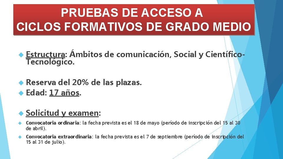 PRUEBAS DE ACCESO A CICLOS FORMATIVOS DE GRADO MEDIO Estructura: Ámbitos de comunicación, Social