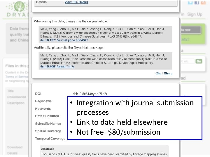  • Integration with journal submission processes • Link to data held elsewhere •