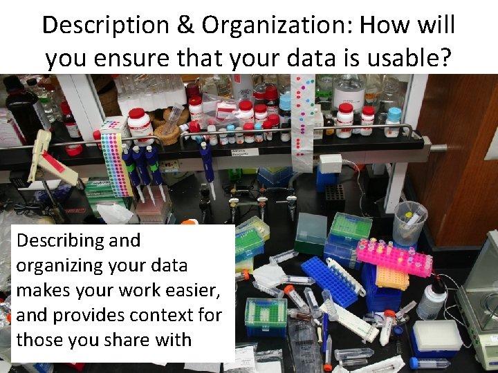 Description & Organization: How will you ensure that your data is usable? Describing and