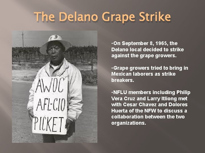 The Delano Grape Strike • On September 8, 1965, the Delano local decided to