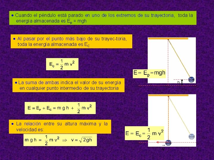  Cuando el péndulo está parado en uno de los extremos de su trayectoria,