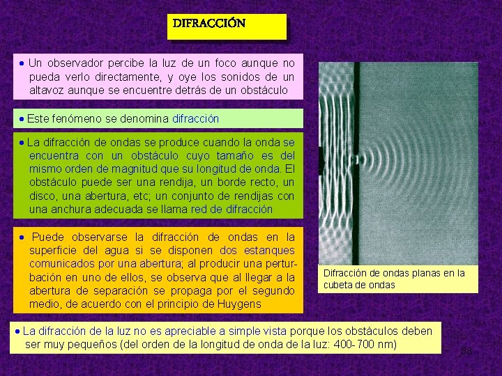 DIFRACCIÓN Un observador percibe la luz de un foco aunque no pueda verlo directamente,