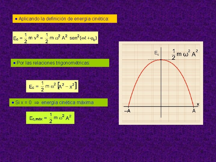  Aplicando la definición de energía cinética: Por las relaciones trigonométricas: Si x =