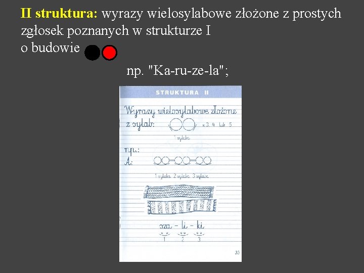 II struktura: wyrazy wielosylabowe złożone z prostych zgłosek poznanych w strukturze I o budowie