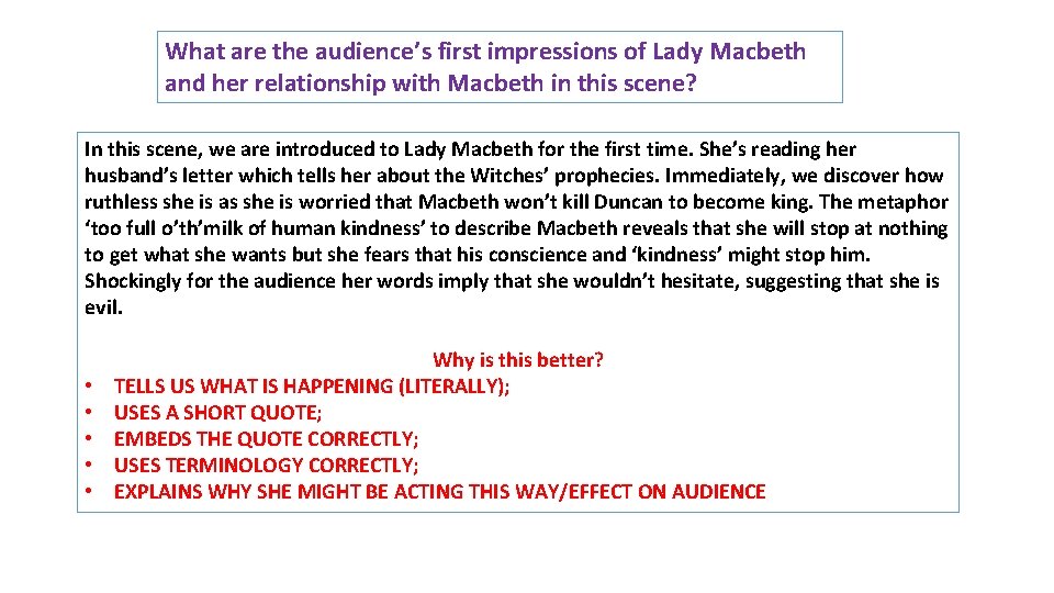 What are the audience’s first impressions of Lady Macbeth and her relationship with Macbeth