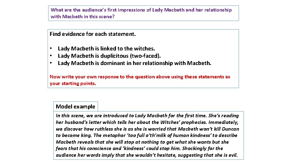 What are the audience’s first impressions of Lady Macbeth and her relationship with Macbeth