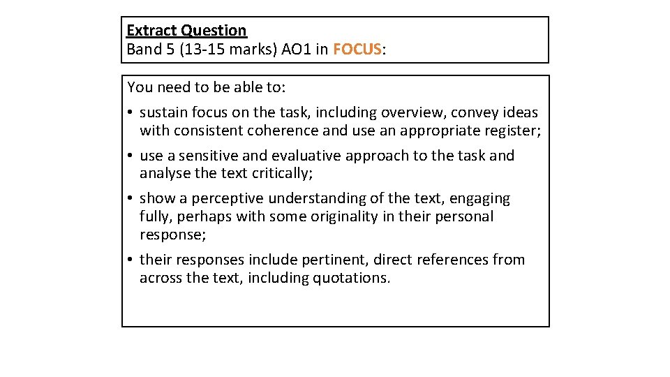 Extract Question Band 5 (13 -15 marks) AO 1 in FOCUS: You need to