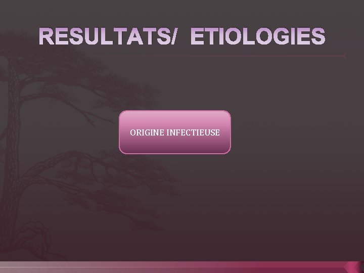 RESULTATS/ ETIOLOGIES ORIGINE INFECTIEUSE 