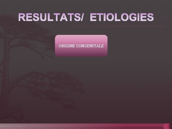 RESULTATS/ ETIOLOGIES ORIGINE CONGENITALE 