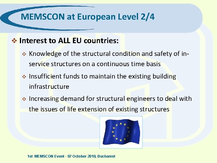 MEMSCON at European Level 2/4 v Interest to ALL EU countries: v Knowledge of