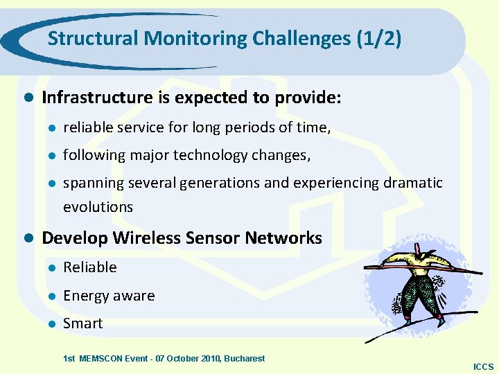 Structural Monitoring Challenges (1/2) l l Infrastructure is expected to provide: l reliable service