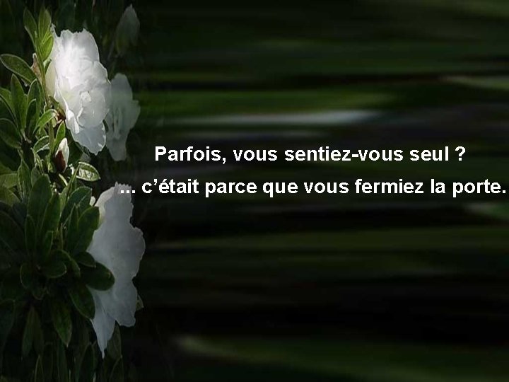 Parfois, vous sentiez-vous seul ? . . . c’était parce que vous fermiez la