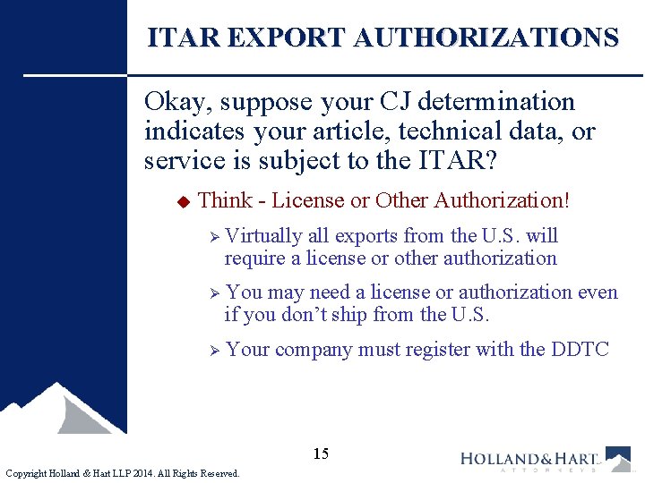 ITAR EXPORT AUTHORIZATIONS Okay, suppose your CJ determination indicates your article, technical data, or