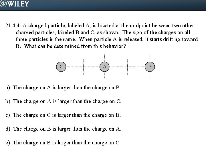 21. 4. 4. A charged particle, labeled A, is located at the midpoint between