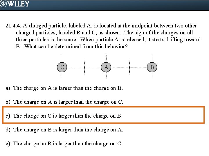 21. 4. 4. A charged particle, labeled A, is located at the midpoint between