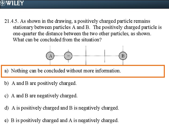 21. 4. 5. As shown in the drawing, a positively charged particle remains stationary