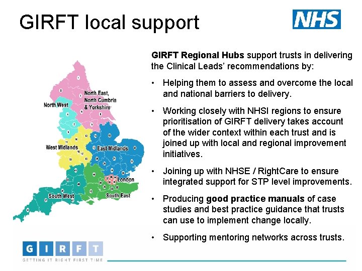 GIRFT local support GIRFT Regional Hubs support trusts in delivering the Clinical Leads’ recommendations