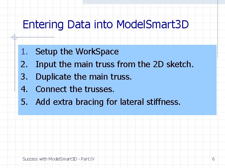 Entering Data into Model. Smart 3 D 1. 2. 3. 4. 5. Setup the Entering Data into Model. Smart 3 D 1. 2. 3. 4. 5. Setup the