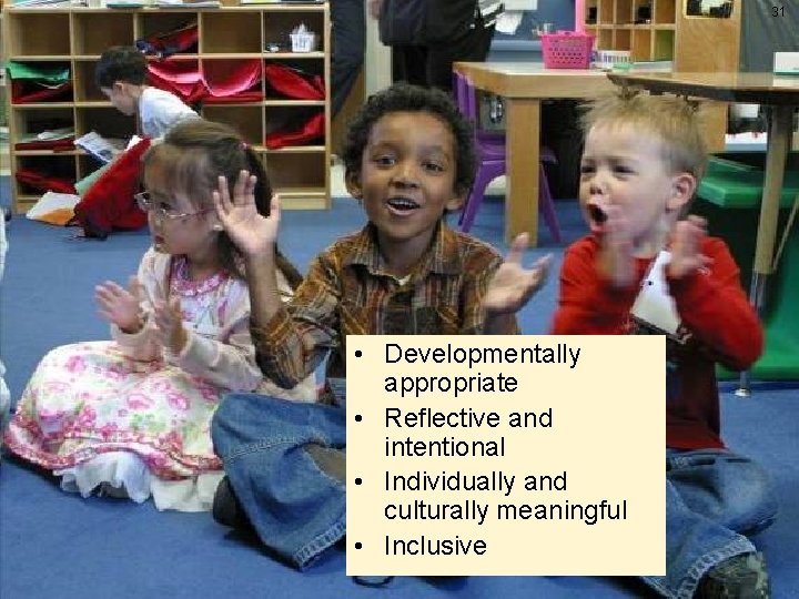 31 Framework Strategies • Developmentally appropriate • Reflective and intentional • Individually and culturally