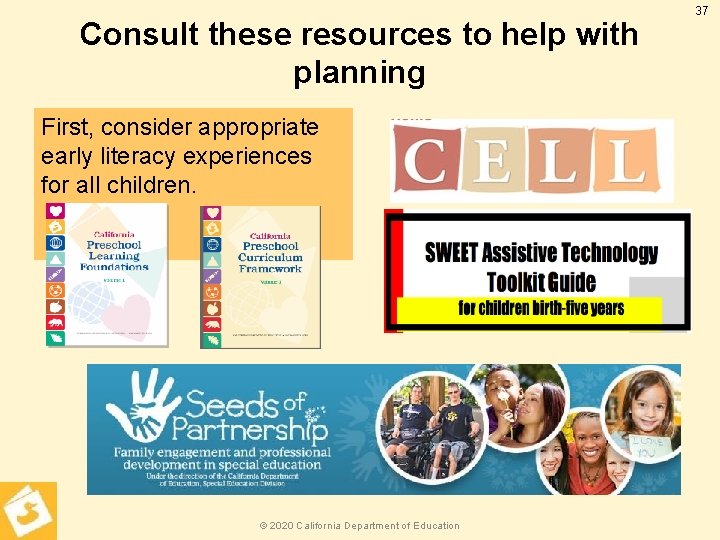 Consult these resources to help with planning First, consider appropriate early literacy experiences for