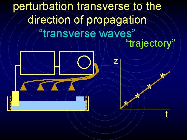 perturbation transverse to the direction of propagation “transverse waves” “trajectory” z * * t