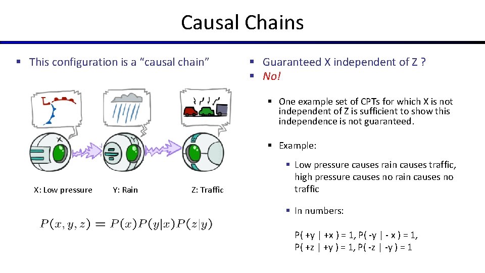 Causal Chains § This configuration is a “causal chain” § Guaranteed X independent of