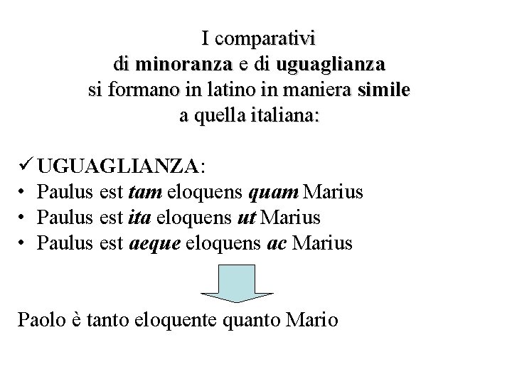 I comparativi di minoranza e di uguaglianza si formano in latino in maniera simile I comparativi di minoranza e di uguaglianza si formano in latino in maniera simile